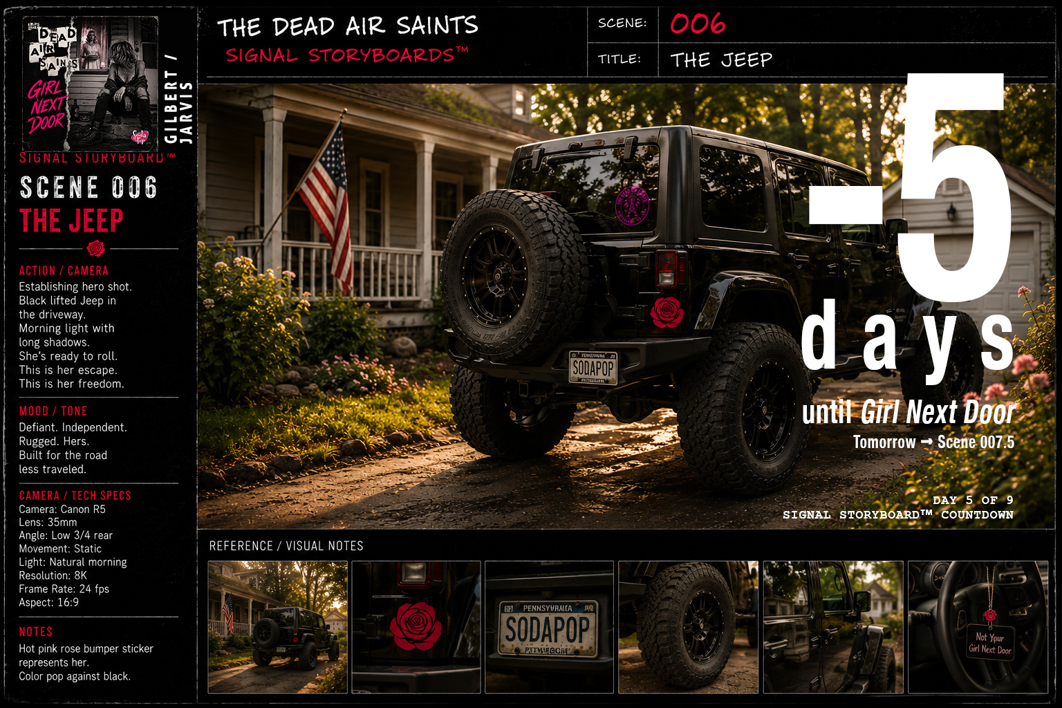Signal Storyboard™ Scene 006 – The Jeep. The vehicle that represents freedom in the story behind Girl Next Door.
