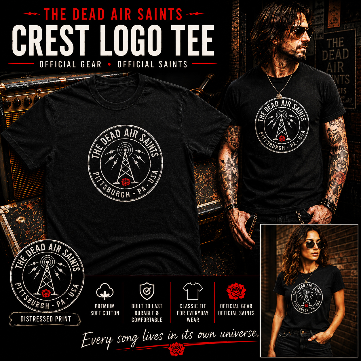 The Dead Air Saints Crest Logo Classic Black Men's Tee